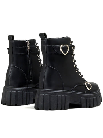 Studded Heart Platform Combat Boots