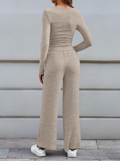 Cozy Button Henley Wide Leg Set