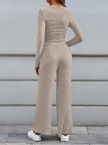 Cozy Button Henley Wide Leg Set