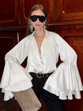 Dramatic Flared Sleeve Satin Button Shirt