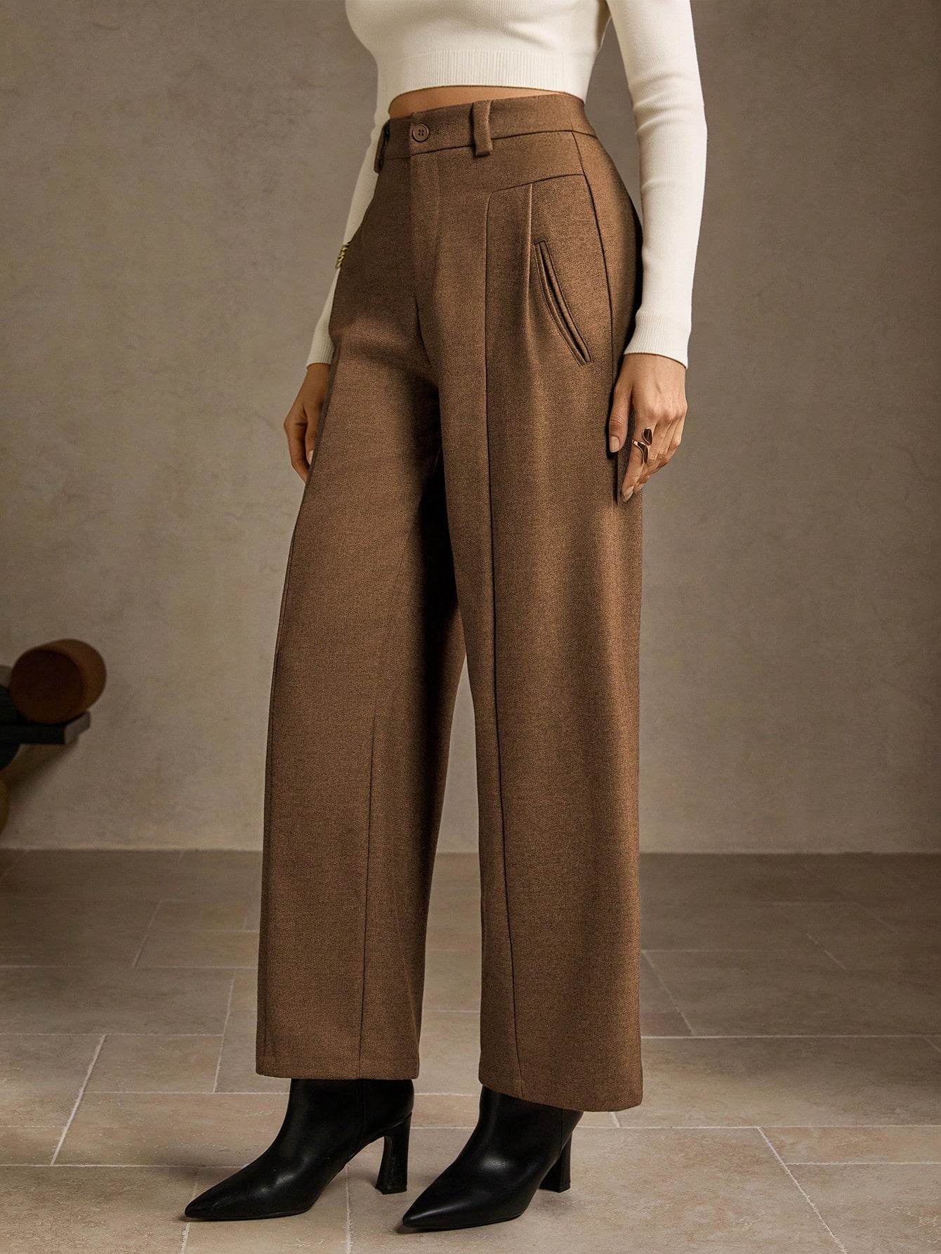 High Waisted Pleated Wide Leg Trousers