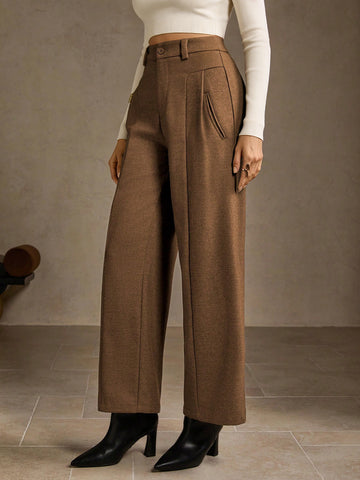 High Waisted Pleated Wide Leg Trousers