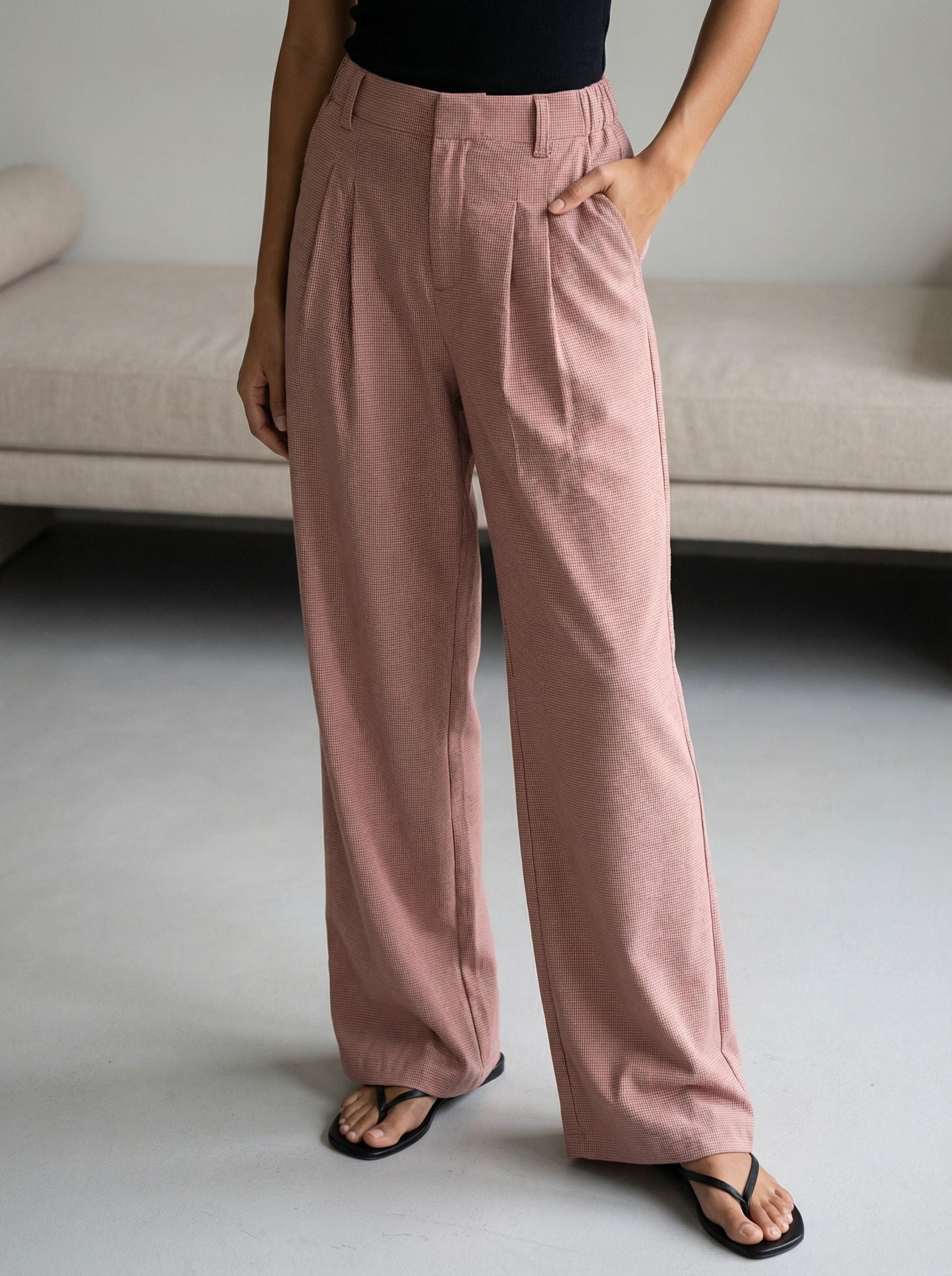 High-Waisted Wide-Leg Casual Pants-Pink