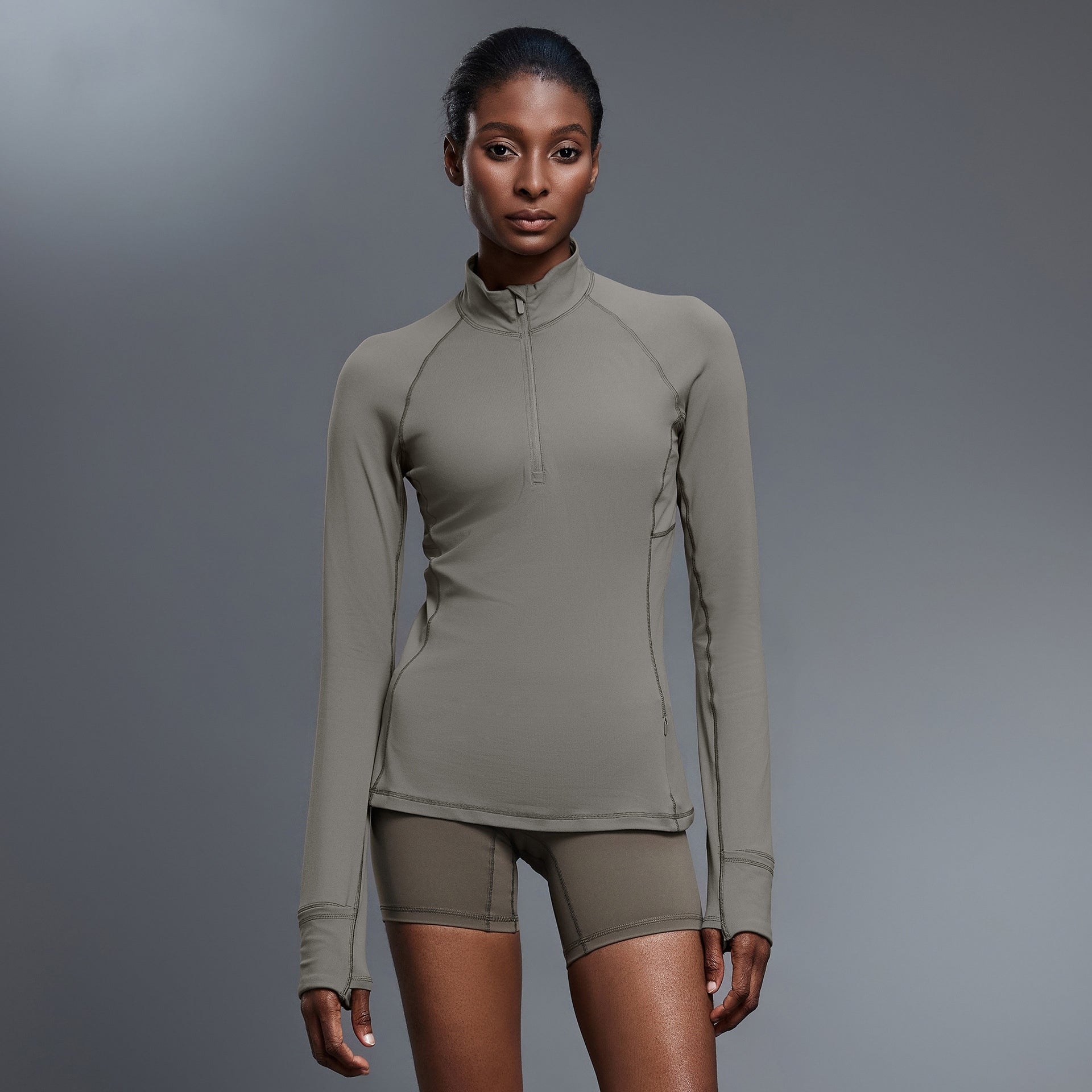 Mock Neck Half-Zip Slimming Fit Sleek Yoga Top-Multicolor