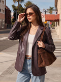 Classic Oversized Brown Faux Leather Blazer