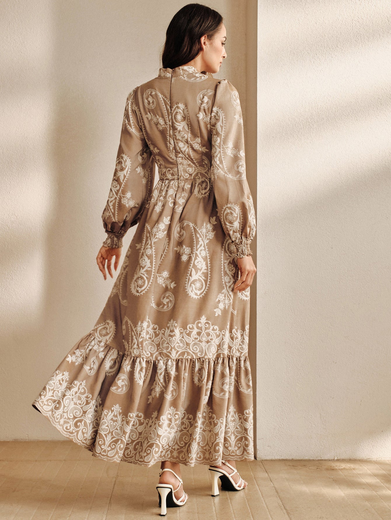 Boho Ruffled Paisley Print Maxi Dress