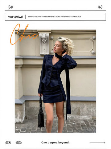 Pinstripe Chic Blazer Skirt Set
