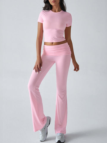 Cropped Crop Top Flare-Leg Pants Feminine Set