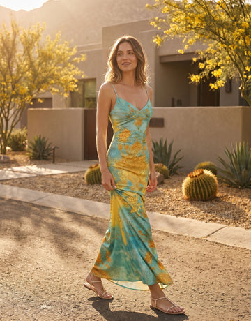 KIRA Floral Print Spaghetti Strap Bodycon Maxi Dress