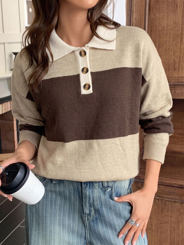 Oversized Striped Polo Collar Sweater