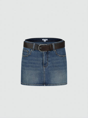 Belted Denim Mini Skirts
