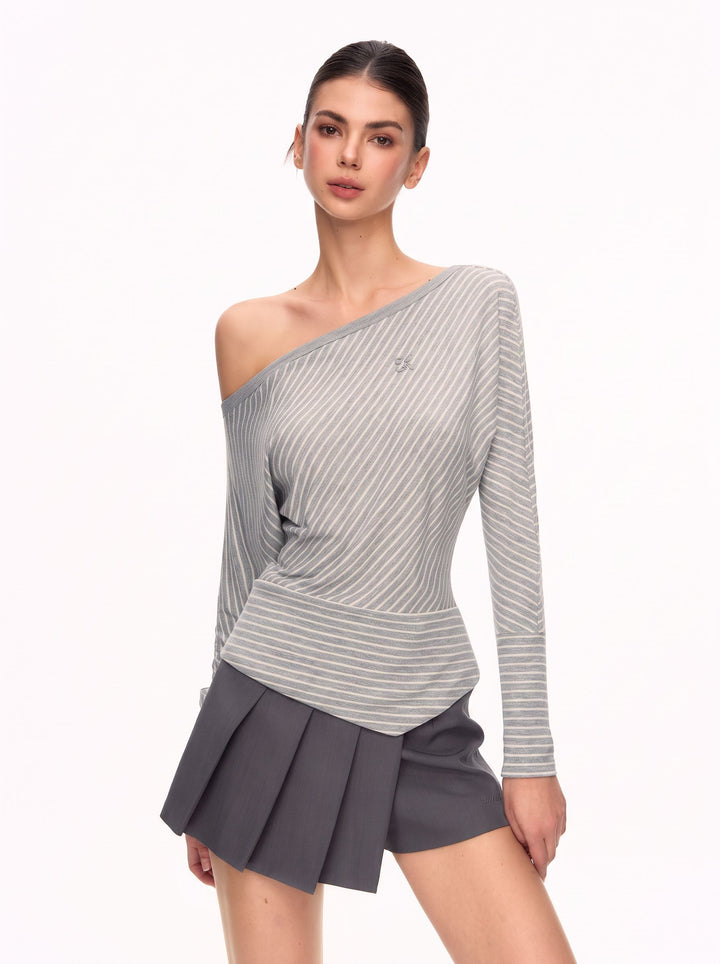 Off Shoulder Striped Long Sleeve Tee