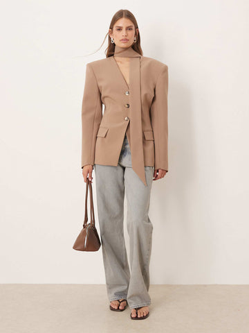 Tailored Scarf Detail Fitted Blazer