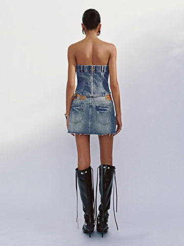 Urban Revivo Denim Mini Skirts-Blue