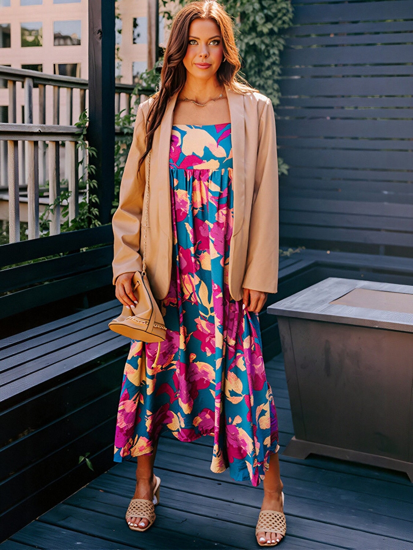 Floral Print Sleeveless Maxi Dress