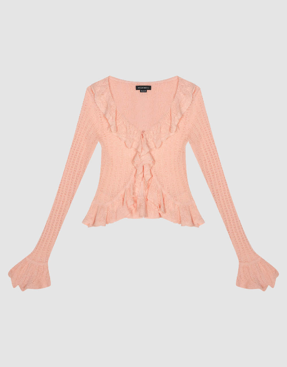 Urban Revivo Ruffle V-Neck Skinny Knitted Cardigan-Light Pink