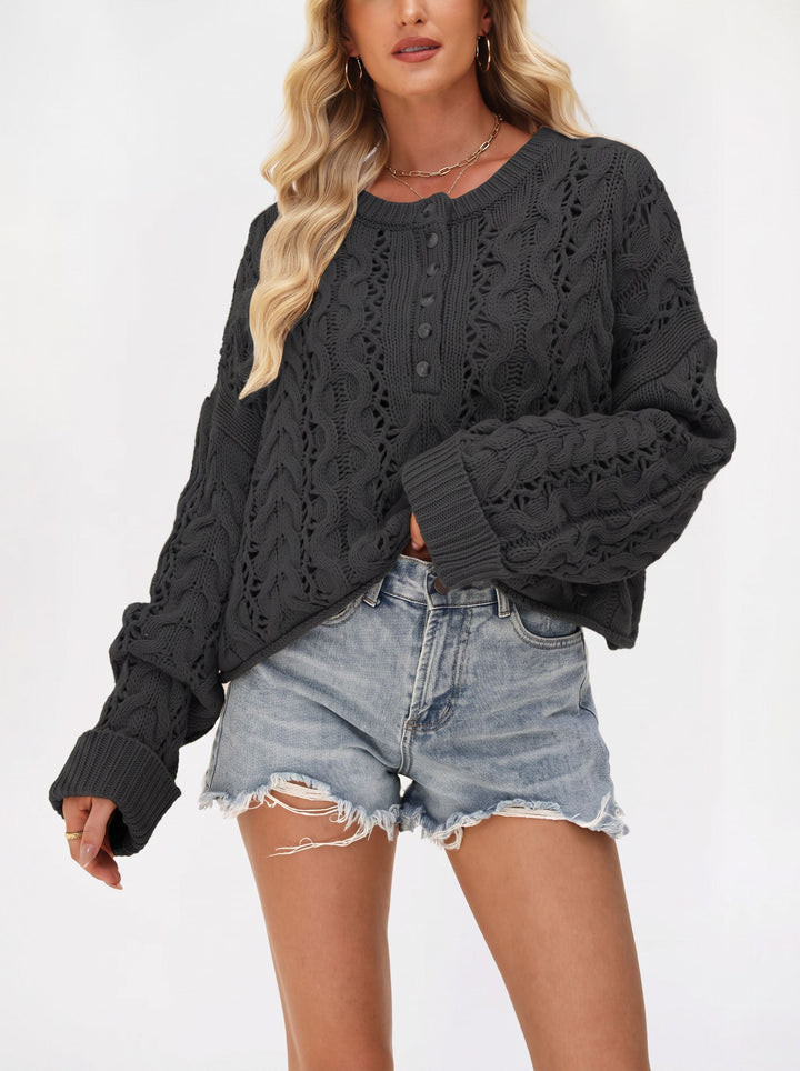 Cozy Button Cable Knit Sweater