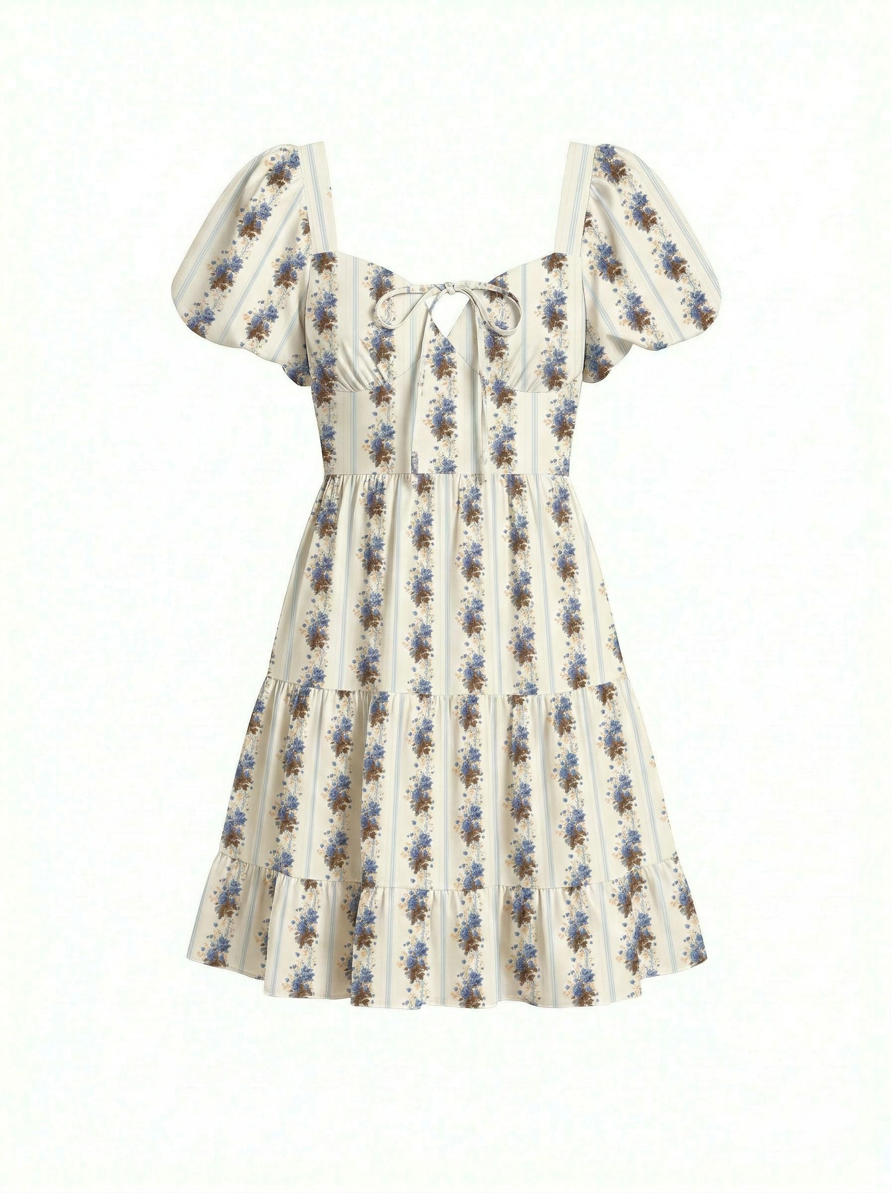 AYLA Floral Print Puff Sleeve Tiered Mini Dress
