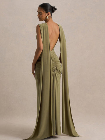 Elegant Ruched Draped Maxi Dress