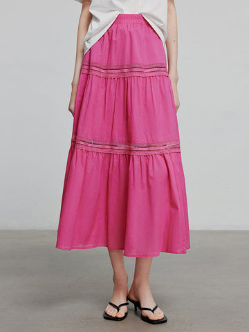 Tiered Lace-Insert Boho Midi Skirt