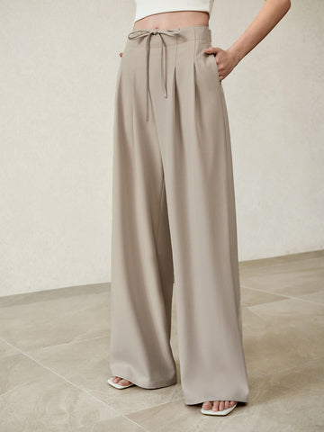 High Waisted Pleated Wide Leg Trousers