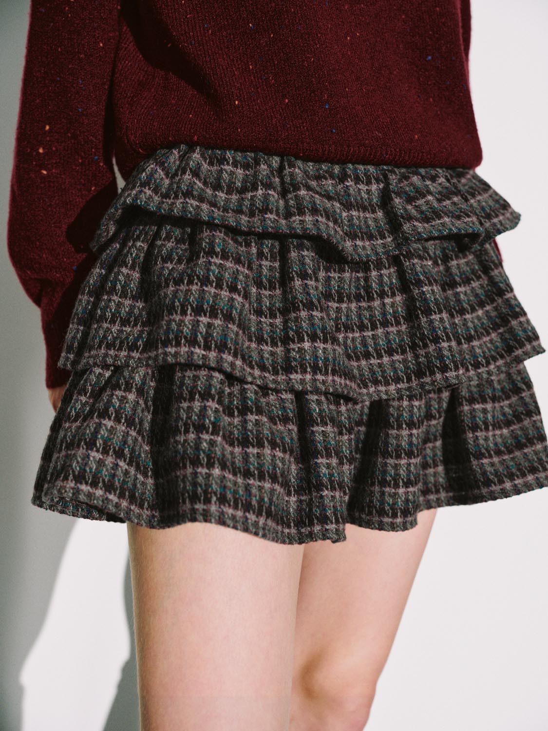 Urban Revivo Check Tiered Ruffle A-Line Midi Skirts-Multicolor
