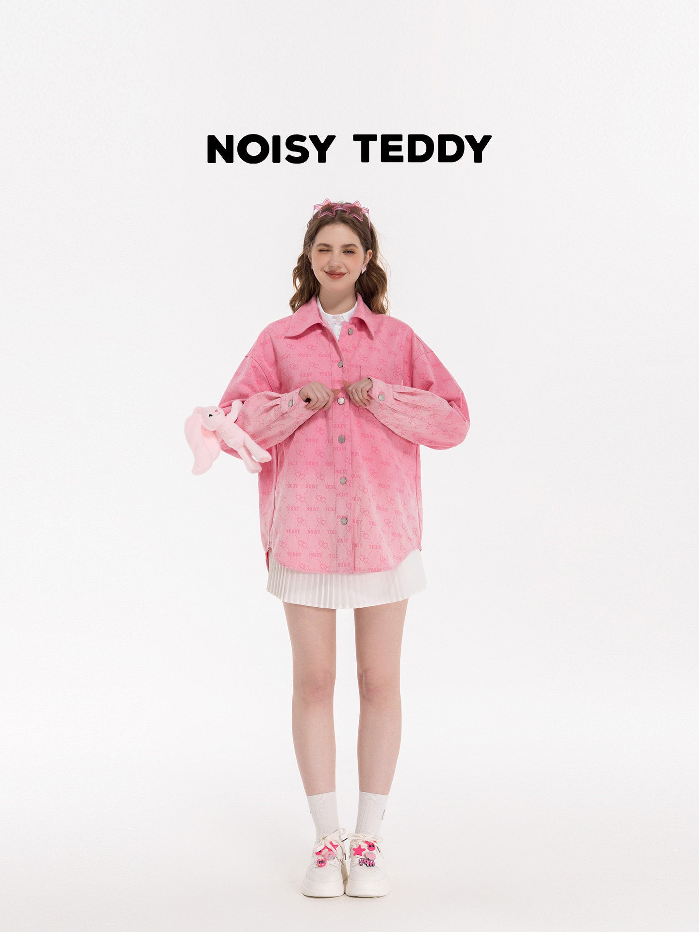Cute Pink Heart Print Button Shirt