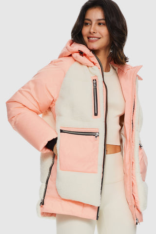 Colorblock Sherpa Trim Puffer Jacket