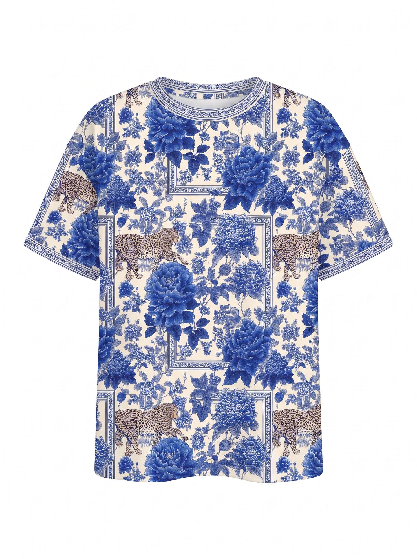 GREICY E AGUILAR's Blue Floral Leopard Print T-Shirts