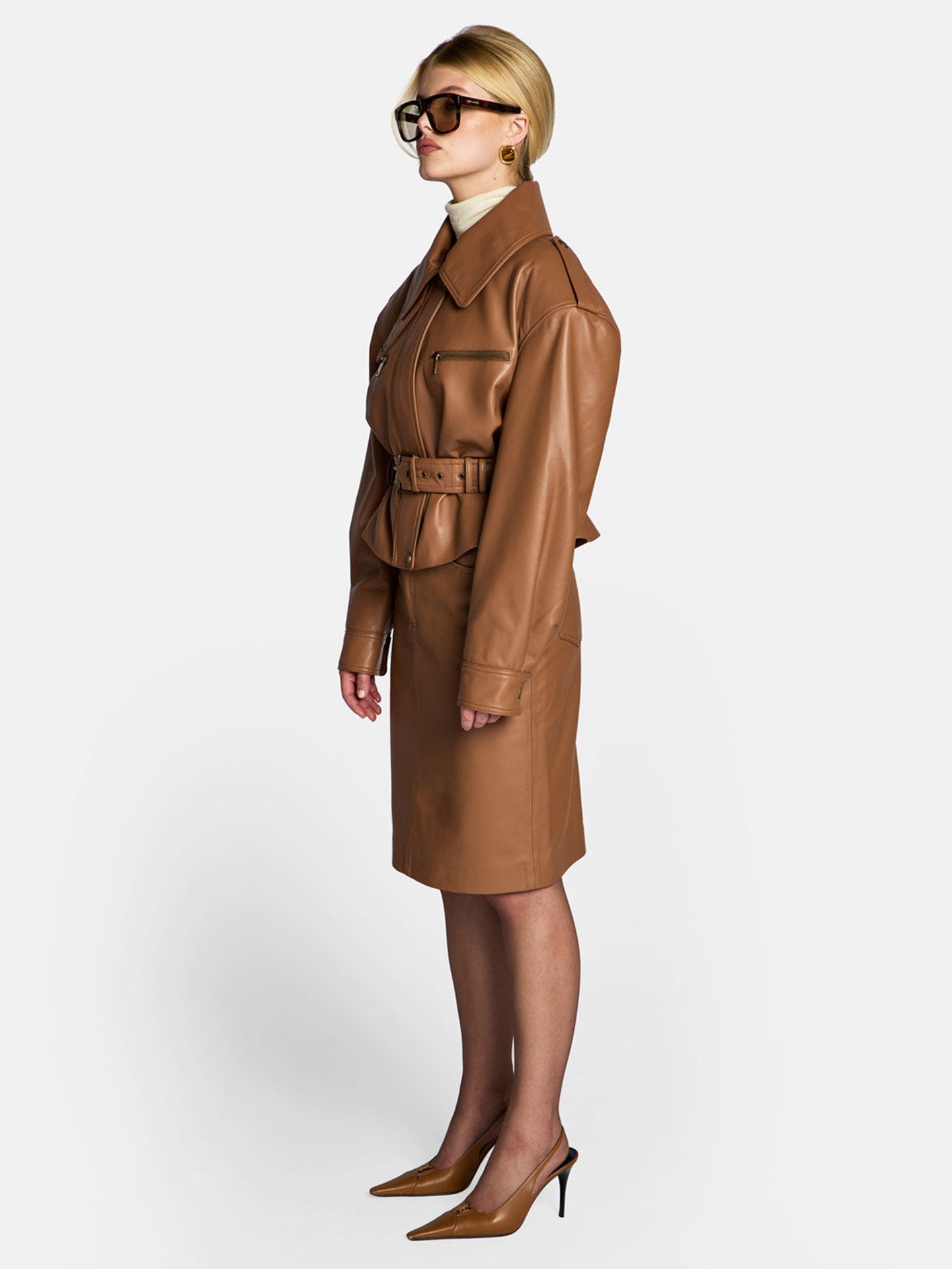 Belted Cropped Faux Leather Jacket