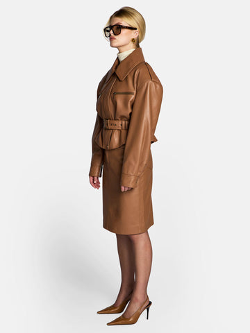 Belted Cropped Faux Leather Jacket