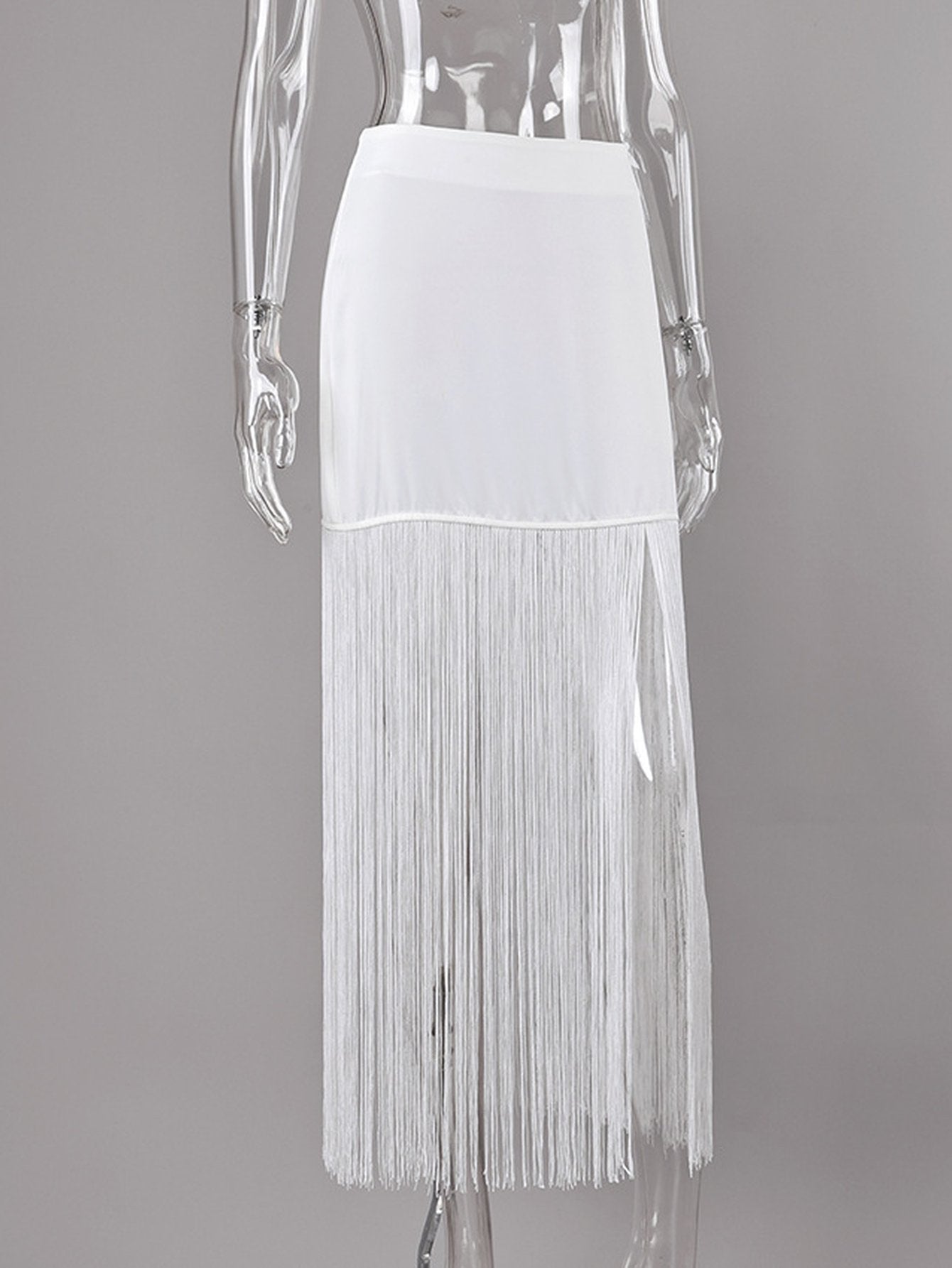 High Slit Fringed Maxi Skirt