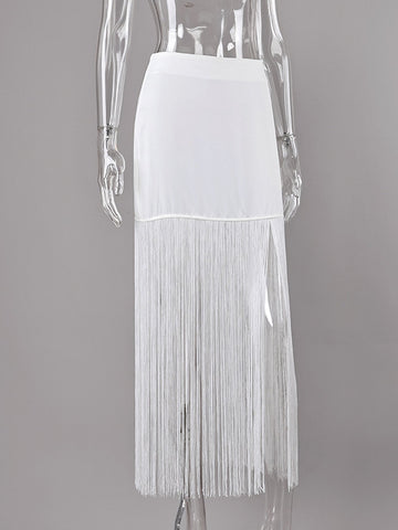 High Slit Fringed Maxi Skirt