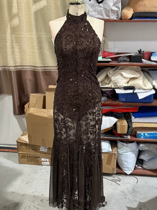 Sequined Halter Mermaid Evening Dress