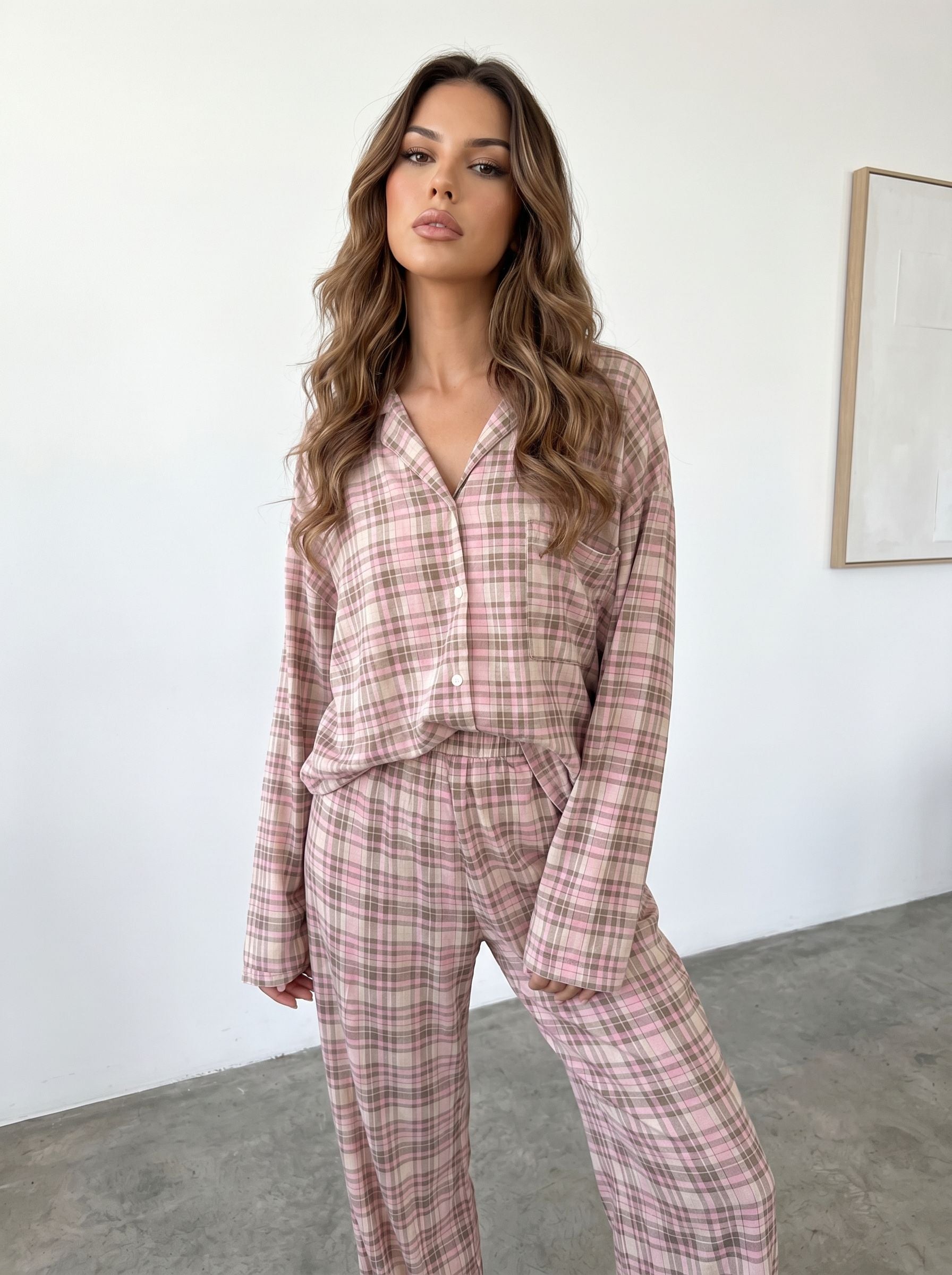 Soft Plaid Button Down Pajama Set