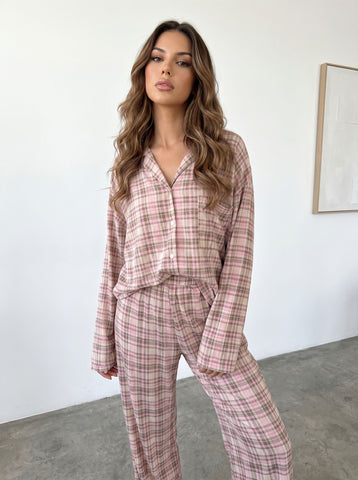 Soft Plaid Button Down Pajama Set