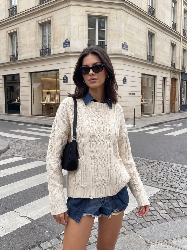 Cozy Cable Knit Pocket Pullover Sweater