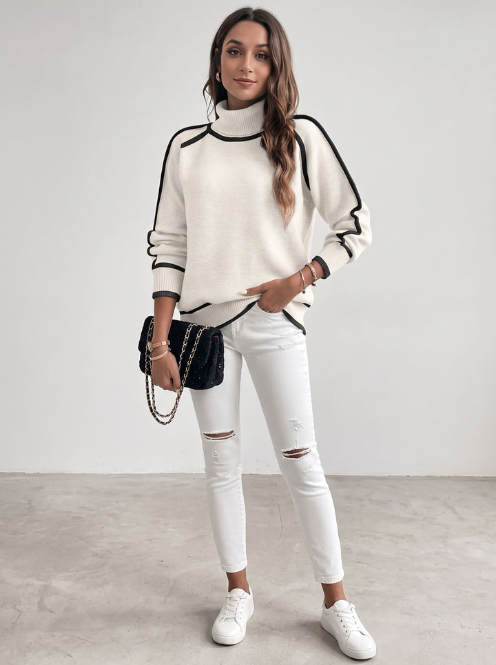Colorblock Mock Neck Knit Sweater