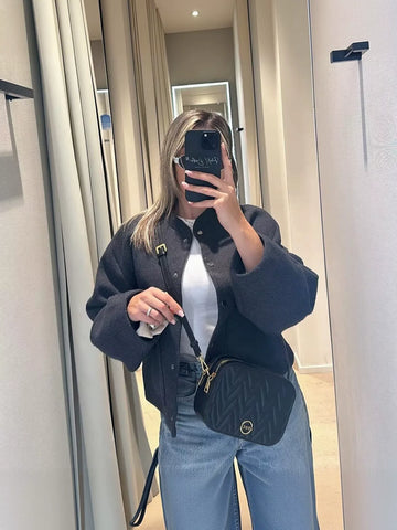 Cozy Wool Blend Snap Button Jacket