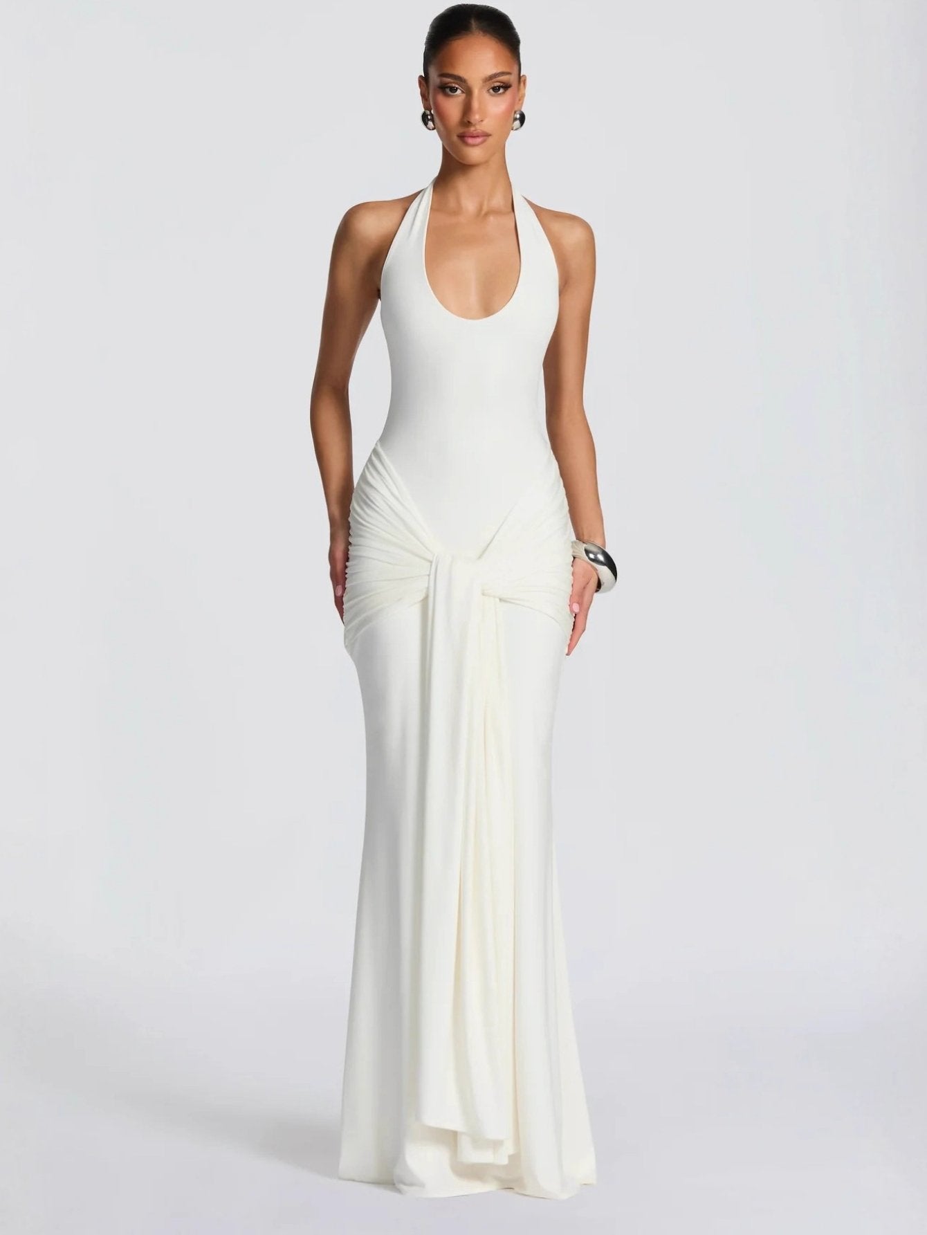 Halter Neck Draped Maxi Dress