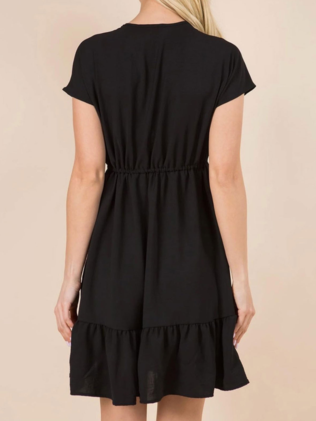 V Neck Drawstring Waist Mini Dress