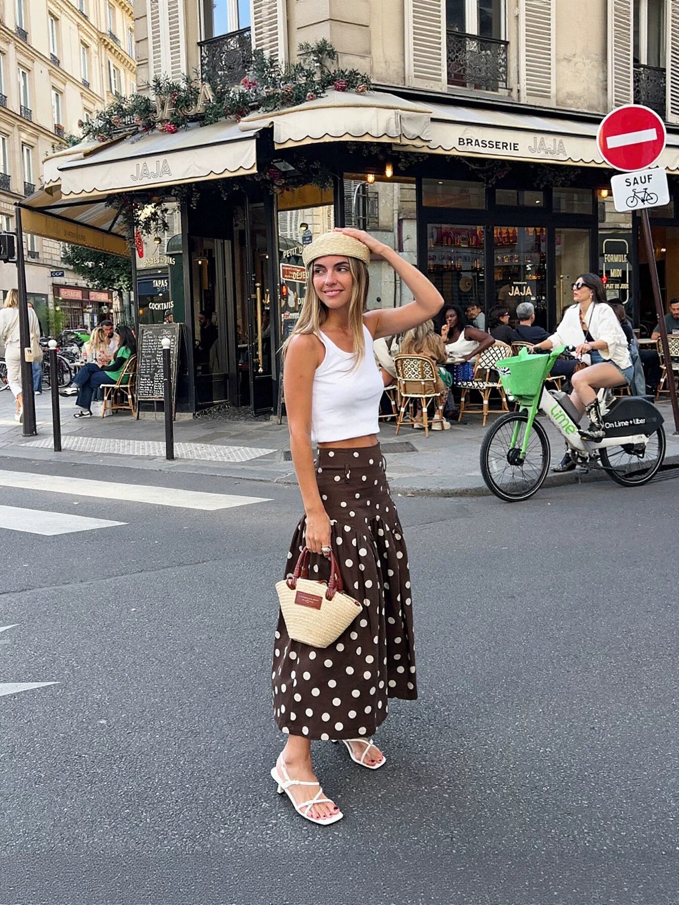 High Waisted Polka Dot Midi Skirt