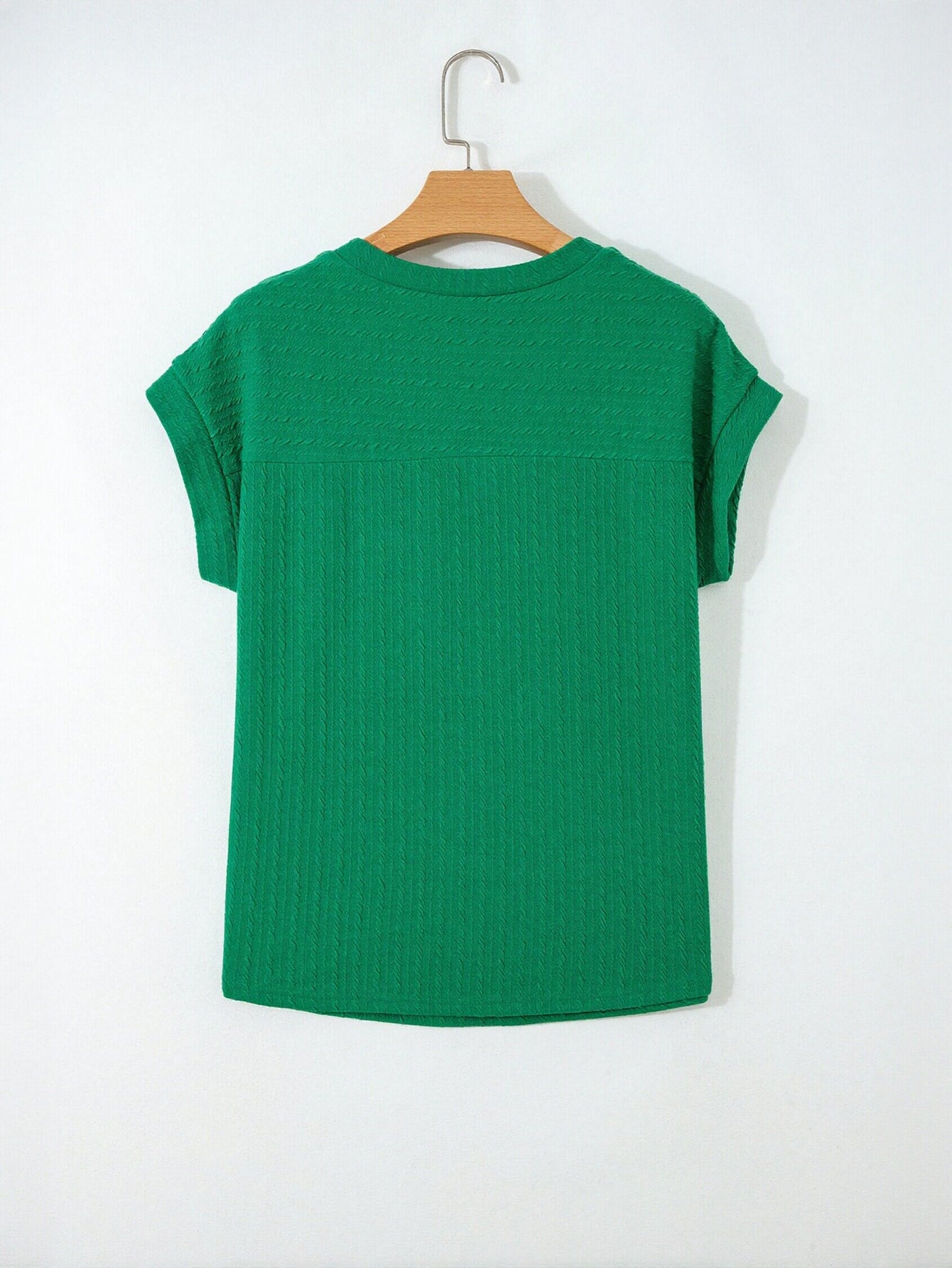Textured V Neck Cap Sleeve T-Shirt