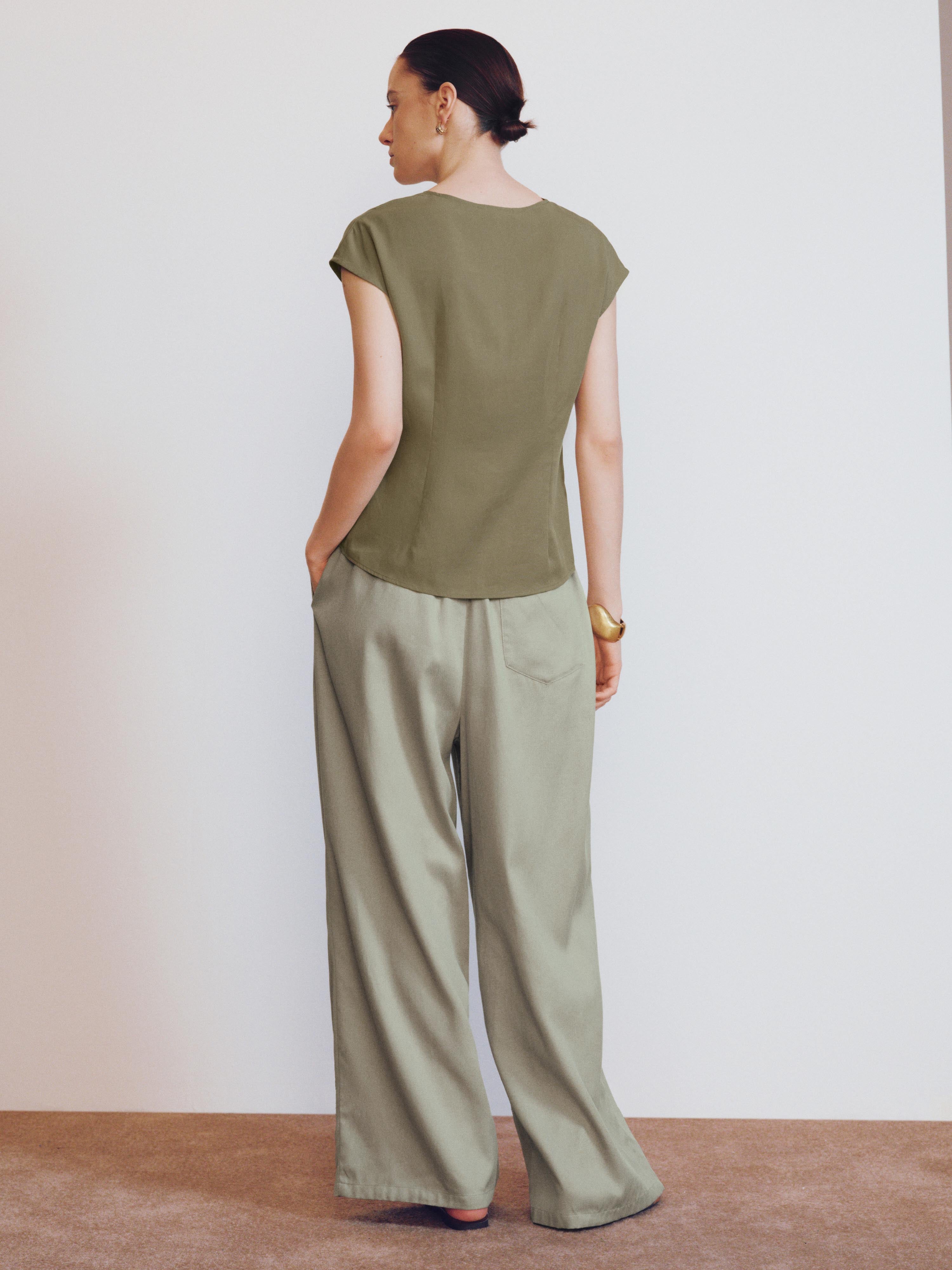 Drawstring Pull On Wide-Leg Pants