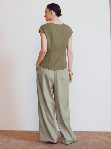 Drawstring Pull On Wide-Leg Pants