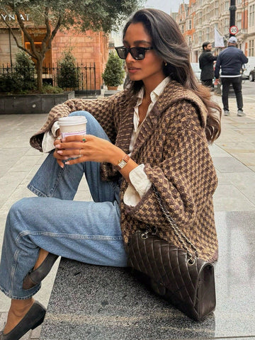 Textured Oversized Collar Button Up Jacket