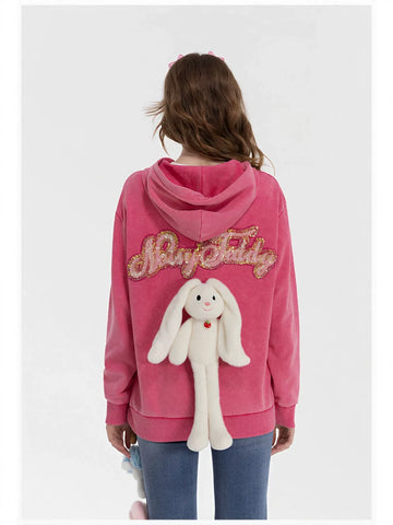 Cute Bunny Graphic Sequin Hooded Jacket