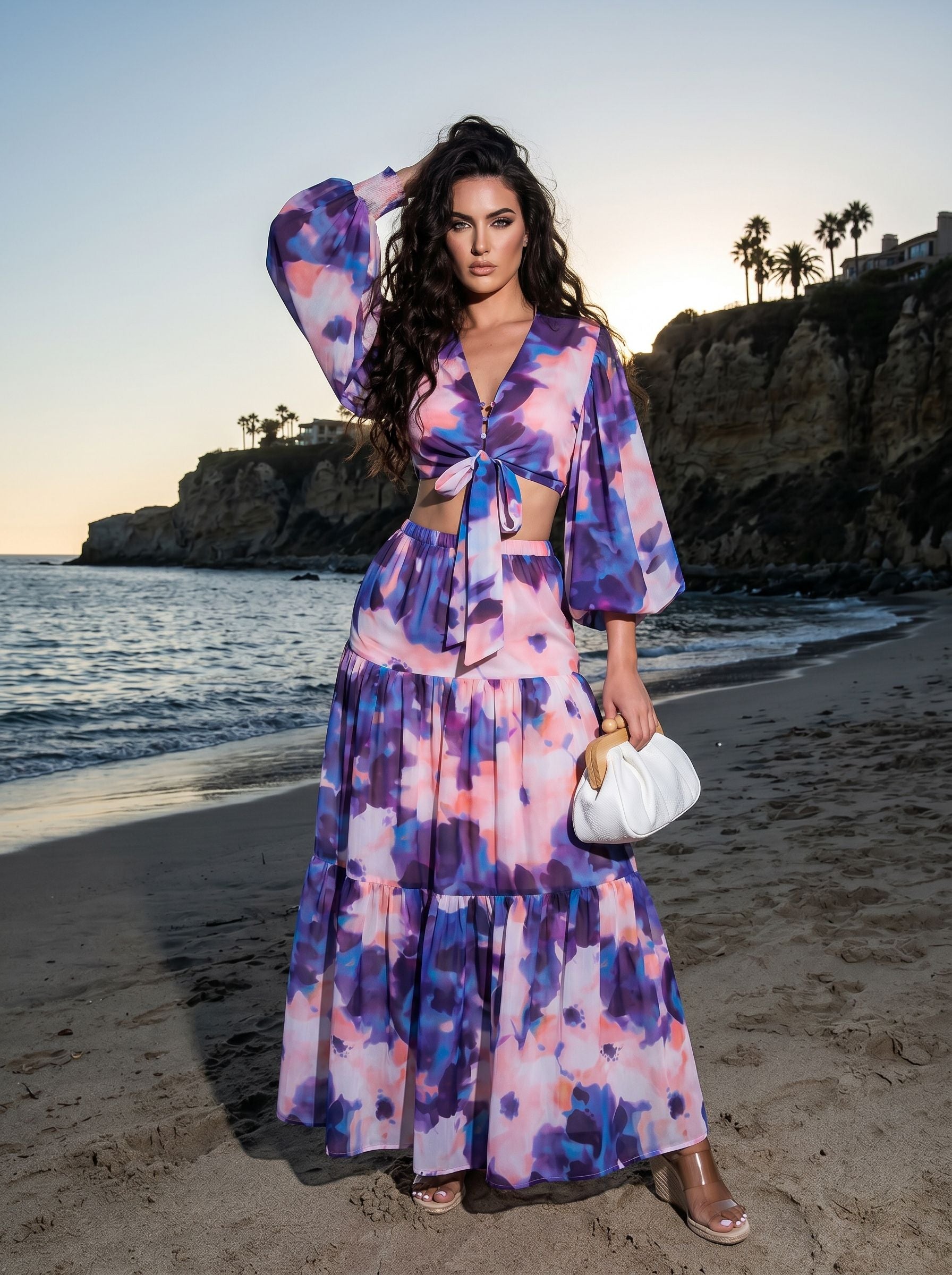 Tie Dye Tie Front Skirt Set