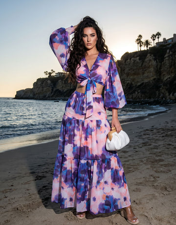 Tie Dye Tie Front Skirt Set