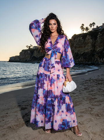 Tie Dye Tie Front Skirt Set